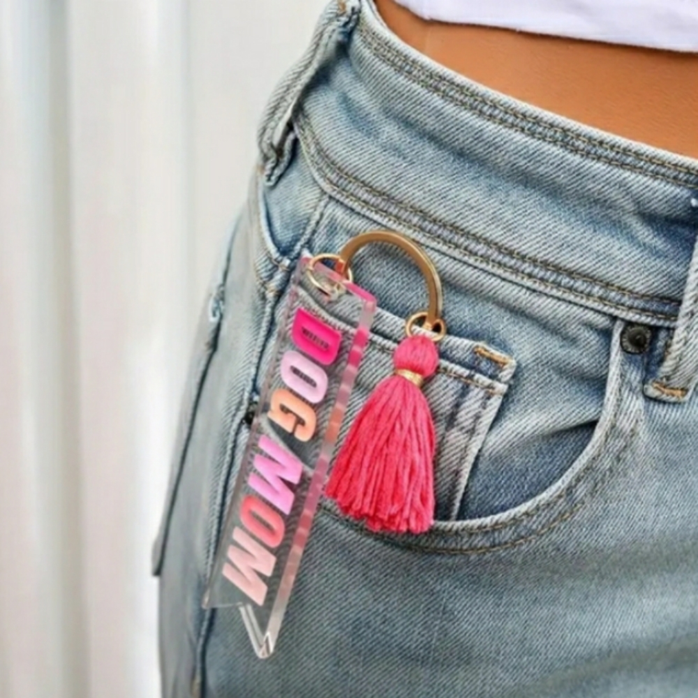 Acrylic Dog Mom Keychain with Tassel